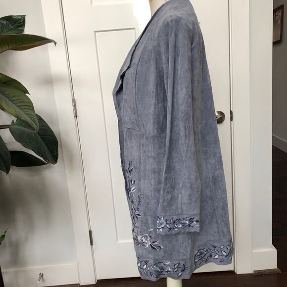 Curations Long Jacket Blue Faux Suede Boho Embroidered Duster Women Med ium NWT - Picture 5 of 16